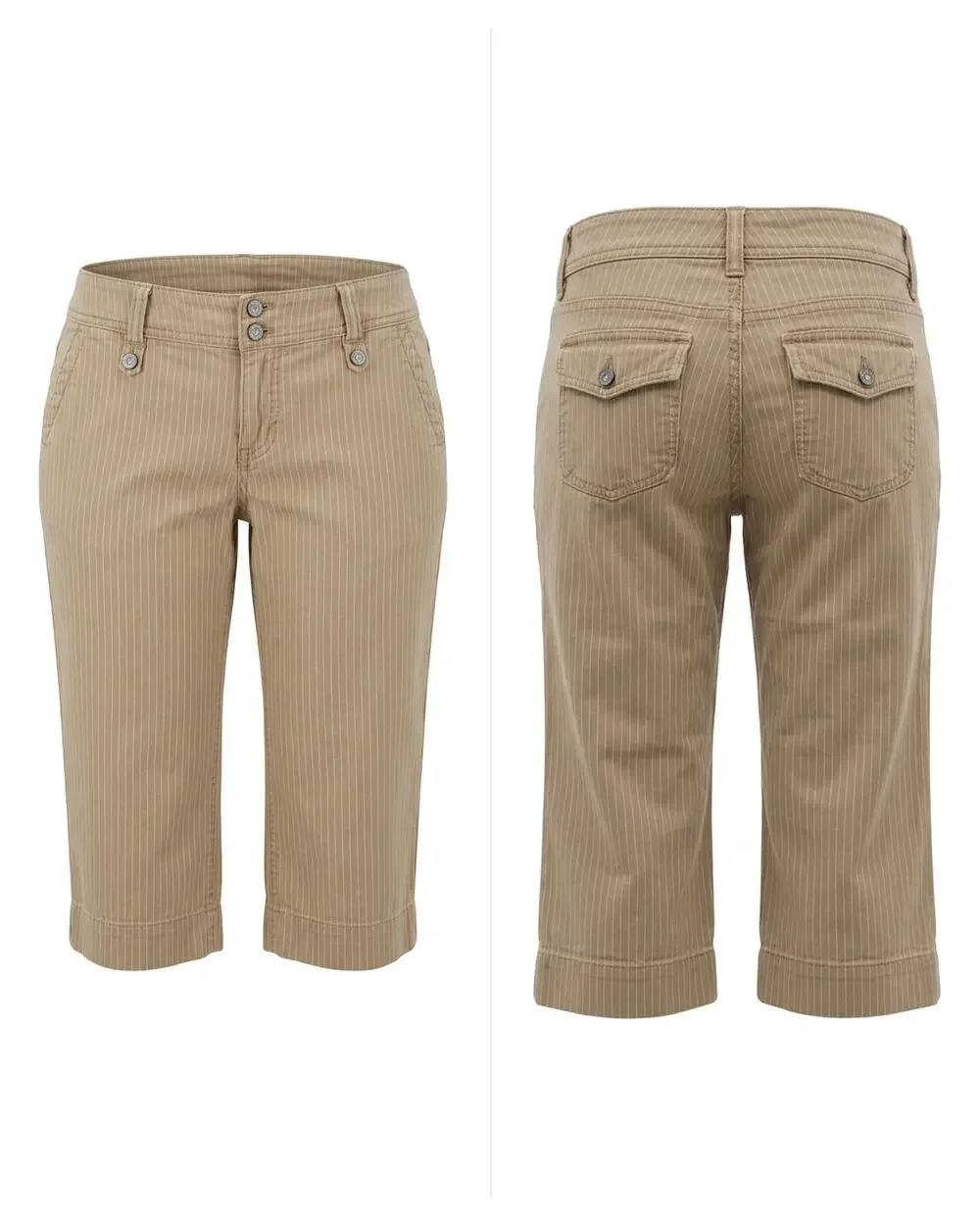 Gap Low Rise Cropped Beige Pocket Pinstripe Capri Pants Women Size 1